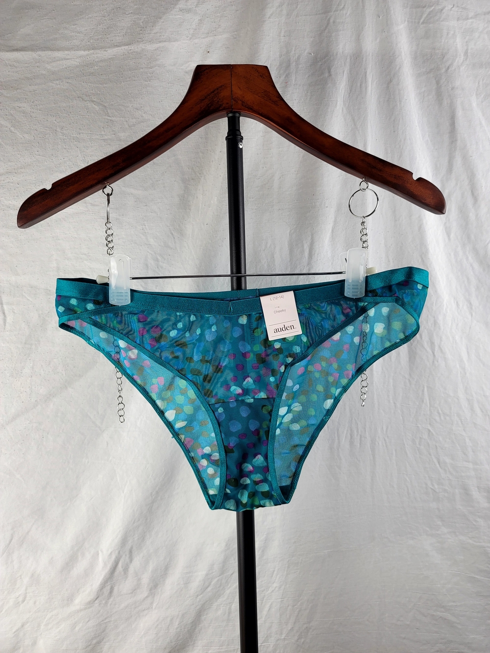 Audén Teal Blue Sheer Polka-Dot Bikini Bottom
